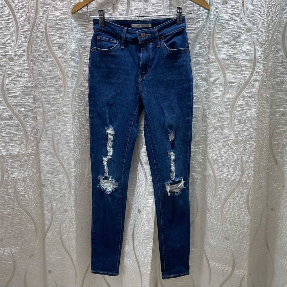 Levi's 721 High Rise Skinny Jeans Womens 24 Blue Excellent Distressed 18882-0530